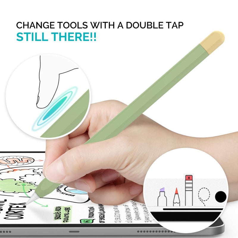 AHASTYLE Duotone Case for Apple Pencil 2nd Generation & Apple Pencil Pro (2024) Ultra Thin Protective Cover Silicone Skin Compatible with Magnetic Charging and Double Tap (Avocado Green+Yellow) - Image 4